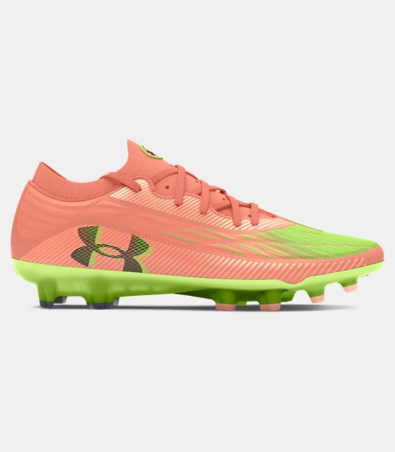 under armour magnetico elite football boots in orange with neon lime green sole and details 